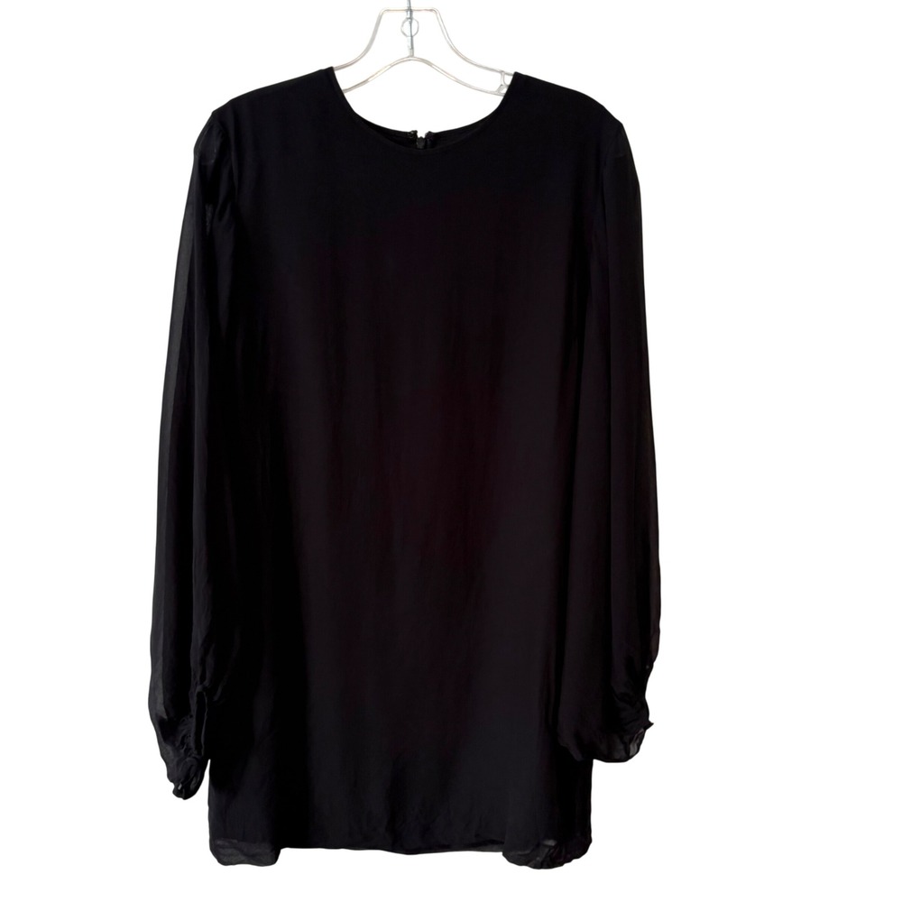 Paul Smith Women's Black Silk Semi Sheer Balloon Sleeve Dress Size EU 44‎